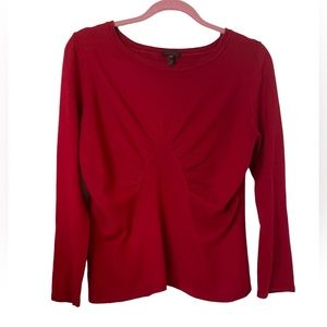 Escada Red Ruched Stretch Knit Sweater Crew Virgin Wool, Silk, Cashmere Sz 14